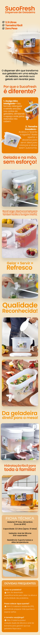 Suqueira plástica com torneira para geladeira