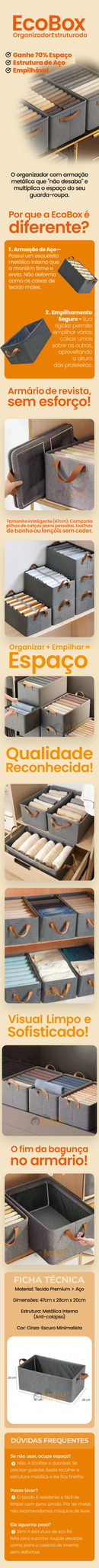 Caixas organizadoras dobráveis para roupas