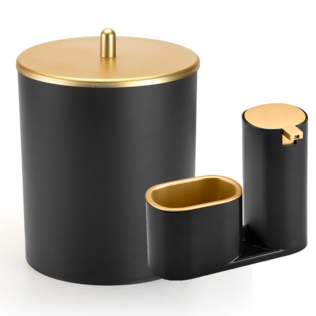 Kit Lixeira de Cozinha 5L com Dispenser Porta Detergente e Suporte para Esponja