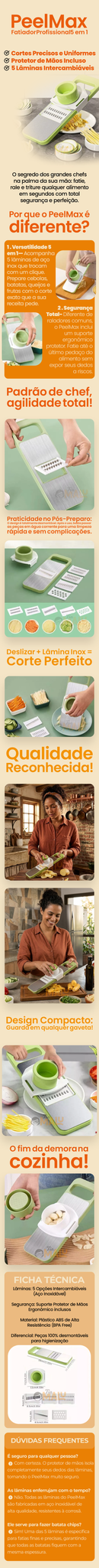 Fatiador manual 5 em 1 para legumes e vegetais em aço inox