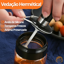 Kit porta-temperos de vidro com tampa e colher embutida