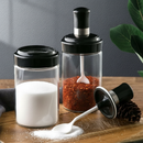 Kit porta-temperos de vidro com tampa e colher embutida