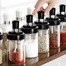 Kit porta-temperos de vidro com tampa e colher embutida
