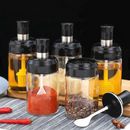 Kit porta-temperos de vidro com tampa e colher embutida