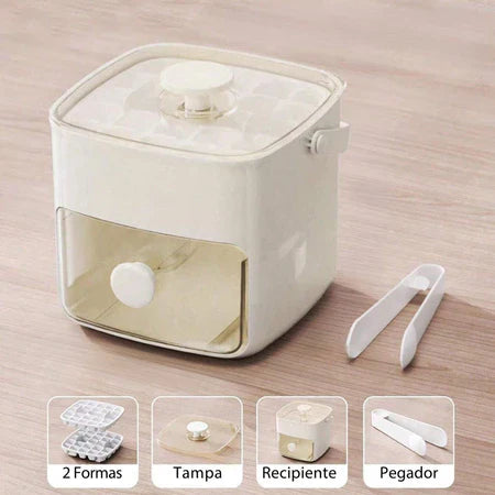 FreshBox - Dispenser De Gelo Com 2 Gavetas e Botão Ejetor de Cubos Prático Com Capacidade de 48 Cubos de Gelo - Entrega Grátis