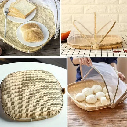 CestFresh - Cesto de Bamboo Com Cobertura de Tela Retrátil Protetor de Alimentos - Entrega Grátis