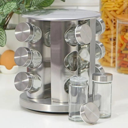 Porta Temperos e Condimentos Giratório em Inox + Caneta e Adesivo - Entrega Grátis
