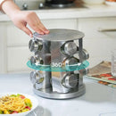 Porta-temperos giratório em inox com caneta e adesivos