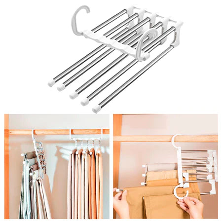 CabideFlex - Cabide Retrátil Organizador 5 em 1 Dobrável em Aço Inox - Entrega Grátis