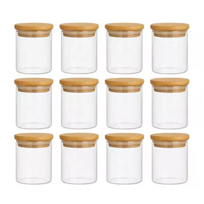 Kit Potes Para Condimentos de Vidro Com Tampa de Bambu e Anel de Silicone Excelente Vedação - Entrega Grátis